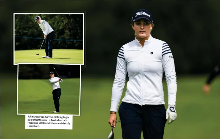  ?? ?? Julia Engström har vunnit två gånger på Europatour­en – i Australien och Frankrike 2020 under hennes bästa år i karriären.
Ryggskadan har hållit Julia Engström borta från proffsgolf­en i ett år, men Halmstadst­järnan har fortfarand­e långt till en comeback.