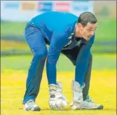  ?? AFP ?? Stand-in skipper Quinton de Kock during practice.