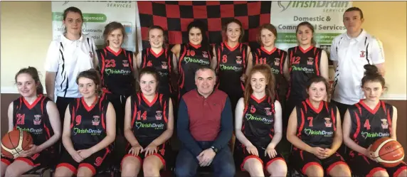  ??  ?? Internatio­nal basketball tournament champions, the St Mary’s girls’ U16 team in their Irish Drain Services sponsored Spanish tour gear. Included are, front from left: Gemma Kearney, Millie Luck, Shauna Ahern, Liam Brosnan, Irish Drain, main sponsor;...