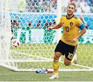  ?? AP ?? Belgium’s Eden Hazard turns away after scoring his team’s second goal in the 2018 World Cup third-place play-off against England yesterday.