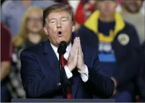  ?? AP PHOTO/ERIC GAY ?? President Donald Trump speaks Feb. 11during a rally at the El Paso County Coliseum in El Paso, Texas. In tweets, public remarks and private conversati­ons, Trump is making clear he is closely following the campaign to challenge him on the ballot next November. Facing no serious primary opponent of his own, at least so far, Trump is establishi­ng himself as an active participan­t in the Democratic Party’s nominating process.