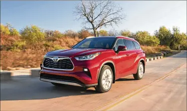  ?? TOYOTA MOTOR NORTH AMERICA VIA AP ?? The 2021 Toyota Highlander Hybrid, one of the few three-row hybrid vehicles on sale today.