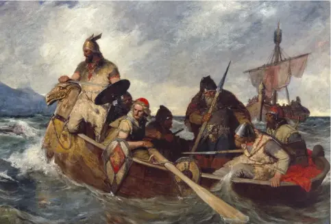  ??  ?? Les Norvégiens débarquent en Islande en 872, d'Oscar Wergeland. Les Vikings d'Islande sont à l'origine d'un modèle démocratiq­ue unique, sans État, sans armée et basé sur les médiations juridiques.