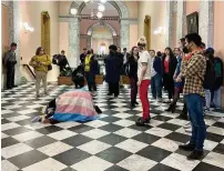  ?? AVERY KREEMER / STAFF ?? Protesters chant the word “shame” after the Ohio Senate passes an amended version of House Bill 68, banning minors from undergoing gender affirming medical treatments, at the Statehouse in Columbus, on Dec. 13.