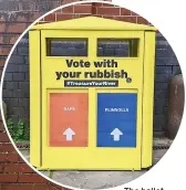  ?? ?? The ballot bins in Bristol - people can vote on meal preference­s and whether they say ‘daps’ or ‘plimsolls’