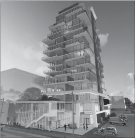  ?? Special to The Daily Courier ?? An unusual, 15-storey tower, said to be inspired by the children's puzzle game Jenga, will be considered today by Kelowna city council.