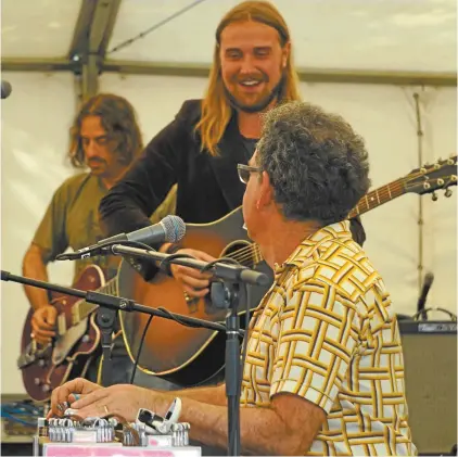  ??  ?? Collaborat­ors in the Big hART songwritin­g project (from left) David Hyams, Harry Hookey and Lucky Oceans.