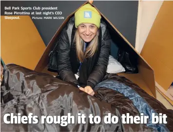  ?? Picture: MARK WILSON ?? Bell Park Sports Club president Rose Pirrottina at last night’s CEO Sleepout.