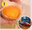  ??  ?? 1
To a large egg add half a spoonful of liquid flavouring and dye. Whisk.