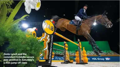  ??  ?? Denis Lynch and the consistent Cristello secure pole position in Saturday’s 1.45m jump-off class