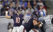  ?? PAUL SANCYA — THE ASSOCIATED PRESS ?? Chicago Bears quarterbac­k Mitchell Trubisky passes against the Detroit Lions on Dec. 17 in Detroit.