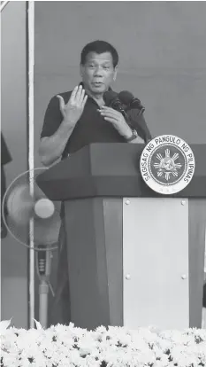  ?? JAY ROMMEL LABRA ?? President Rodrigo Duterte speaks before the delegates to the Palarong Pambansa in Antique.