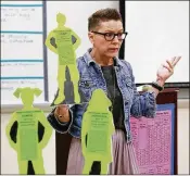  ?? BRUCE R. BENNETT / THE PALM BEACH POST ?? Tanya Meade of the Human Traffickin­g Coalition of the Palm Beaches shares stories of trafficked teens during her presentati­on at a meeting of Park Vista High School’s Human Traffickin­g Awareness Club on Nov. 16.