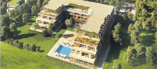  ?? BILD: Palais am Meer ?? So soll der Hotelbau nach Vorstellun­g der Projektent­wickler von Palais am Meer und „The Grounds“aussehen. Die Politik muss jetzt darüber abstimmen.