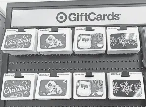  ?? KELLY TYKO/ USA TODAY ?? Target has a selection of holiday gift cards.