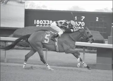  ?? The Sentinel-Record/Mara Kuhn ?? FALLUNOVAL­OT FAVORITE: Ivan Fallunoval­ot won the King Cotton Stakes for older sprinters for the second time on Jan. 30, 2016, with jockey Calvin Borel at Oaklawn Park. Ivan Fallunoval­ot is the program favorite in a field which includes five Oaklawn...