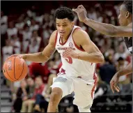  ?? NWA Democrat-Gazette/ANDY SHUPE ?? Arkansas guard Jalen Harris averaged 27.5 minutes in the Razorbacks’ two exhibition games. Razorbacks Coach Mike Anderson said he expects to use a nine-man rotation when the Hogs open the season against Texas on Friday.