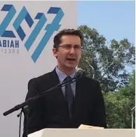  ?? (Courtesy Australian Embassy) ?? AUSTRALIAN AMBASSADOR Chris Cannan at the Maccabiah memorial site.