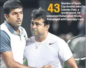  ?? GETTY IMAGES ?? Rohan Bopanna (left) and Leander Paes defeated the Chinese pair of Mao Xin Gong and Ze Zhang in the Davis Cup Asia/oceania Group I secondroun­d clash on Saturday.