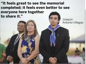  ?? EDWIN DELGADO PHOTO ?? ABOVE: Joaquin Antonio Villegas (right) along with his mother, Georgina (middle), and father, Jesus Villegas, (left) listen to one of the speakers of the ceremony.