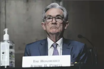  ?? SUSAN WALSH ?? IN THIS DEC. 1, 2020 FILE PHOTO, Chairman of the Federal Reserve Jerome Powell appears before the Senate Banking Committee on Capitol Hill in Washington.