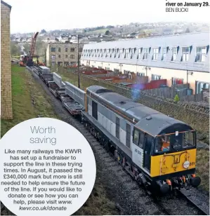  ?? BEN BUCKI ?? The cramped nature of the work site dictated that the new bridge sections would need to arrive by rail. A Class 20 propels the jigsaw of cast concrete pieces towards the river on January 29.