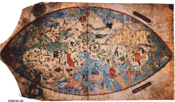  ??  ?? ERROR DE CÁLCULO. El mapa del mundo (arriba) trazado por el florentino Paolo Toscanelli (1480) propició la identifica­ción por Colón de las tierras del Caribe con la isla mítica de Antilia y con el oriente del continente asiático.