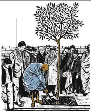  ??  ?? An illustrati­on based on a photograph of Gandhi planting a sapling outside Kingsley Hall, London, 1931. MOHIT SUNEJA