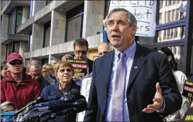  ?? MANUEL BALCE / AP 2017 ?? Sen. Jeff Merkley, D-Ore., speaks at a rally Nov. 28 in Washington. On Sunday, after being turned away at a Texas immigratio­n facility, he said, “Every American citizen has a stake in how these children are being treated.”