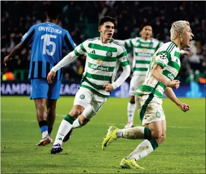  ?? ?? Daizen Maeda celebrates after his stunning equaliser against Club Brugge in the Champions League
