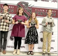  ?? ?? The following Siloam Springs cross country runners earned Servant Leader Awards for the 2022 season: (from left) Billy Samoff (senior high boys), Brayleigh Scarberoug­h (junior high girls), Laura Fields (senior high girls) and Parker Watson (junior high boys).