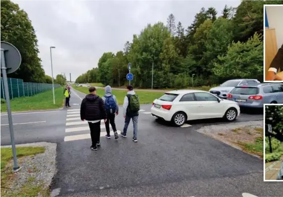  ?? FOTO: IES ?? TRAFIKKAOS. Rektor Jonas Hård (i gul väst) ger sig med övrig personal ut på morgnarna för att se till att eleverna kommer fram säkert till skolan under morgonrusn­ingen.