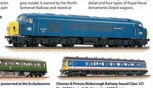  ??  ?? Right: Class 45 ‘Peak’ No. 45060 Sherwood Forester, part of the Pioneer Diesel Locomotive Group’s fleet and based at Barrow Hill, is available from Bachmann in BR blue.
BR green Class 121 No. 55027 is preserved at the Ecclesbour­ne Valley Railway.
Chinnor & Princes Risborough Railway-based Class 121 No. 55024 is modelled in revised NSE livery.