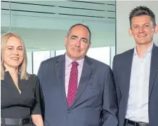  ?? ?? Johnston Clark, centre, with Blackadder­s’ new joint managing partners Emma Gray and Ryan McKay.