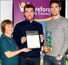  ??  ?? Cllr Barbara-Anne Murphy with the runners up in the Best Start-Up sectiotn, Robert Tierney and Michael O’Regan of Boommedia.