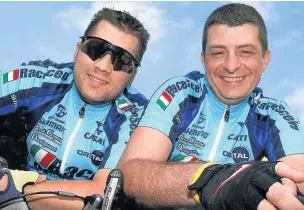  ??  ?? ●●Lee Adams (left) and Ian Denham rode from Lands End to John O’Groats for charity
