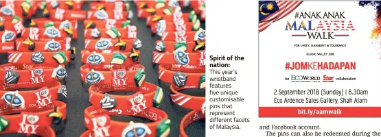  ??  ?? Spirit of the nation:This year’s wristband features five unique customisab­le pins that represent different facets of Malaysia.