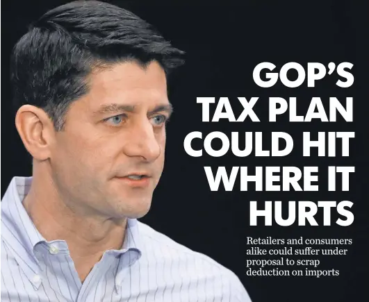  ?? MATT ROURKE, AP ?? House Speaker Paul Ryan, R- Wis., cowrote the border adjustment tax, which could lead to a 15% price hike onmany products.