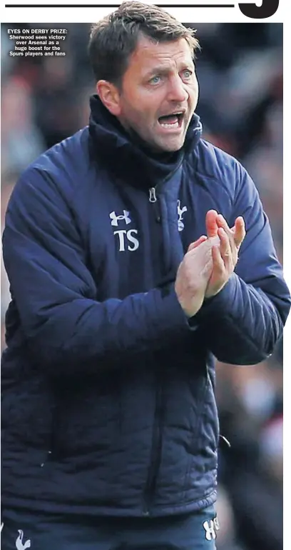  ??  ?? EYES ON DERBY PRIZE: Sherwood sees victory over Arsenal as a huge boost for the Spurs players and fans