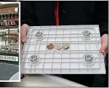  ??  ?? SCAM: Coins on scales at butcher’s, inset