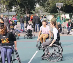  ??  ?? The Hoops for Hope 3-on-3 basketball tournament, which was first held in 2010, added a wheelchair division in 2017.