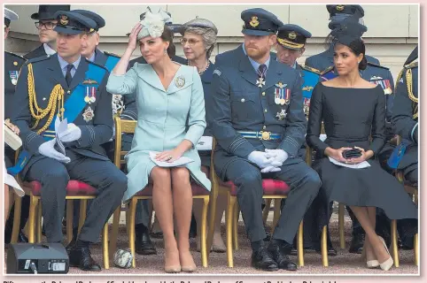  ??  ?? Rift rumours: the Duke and Duchess of Cambridge alongside the Duke and Duchess of Sussex at Buckingham Palace in July