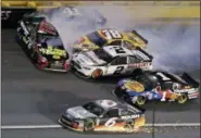  ?? TERRY RENNA — THE ASSOCIATED PRESS ?? Martin Truex Jr. (78), Kurt Busch (41), Kyle Busch (18) and Brad Keselowski (2) wreck in Turn 4 as Jamie McMurray (1) and Matt Kenseth (6) try to get by during the NASCAR AllStar auto race at Charlotte Motor Speedway in Concord, N.C., Saturday.