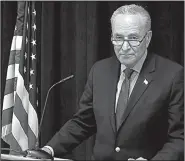  ?? AP/DAVID R. MARTIN ?? Sen. Charles Schumer speaks to reporters Friday in New York. In a joint statement, he and House Speaker Nancy Pelosi urged that the full report on the Russia investigat­ion be made public.