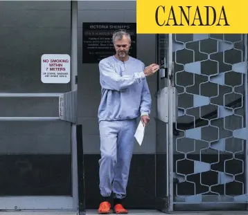  ?? CHAD HIPOLITO / THE CANADIAN PRESS ?? Harold Backer leaves the B.C. Provincial Court building in Victoria in May 2017. A former Olympic rower who mysterious­ly disappeare­d for nearly 18 months, Backer pleaded guilty Wednesday to a charge of fraud over $5,000.