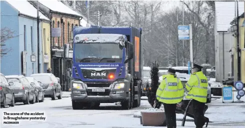  ?? PACEMAKER ?? The scene of the accident in Broughshan­e yesterday