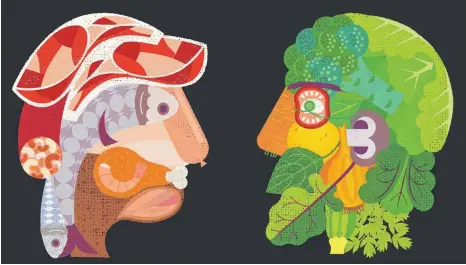  ?? FOTO: IMAGO IMAGES ?? Fleischlie­bhaber versus Gemüsefans: Laut Studien hat die Vorliebe für bestimmte Nahrungsmi­ttel und Aromen auch mit Charakterm­erkmalen zu tun.