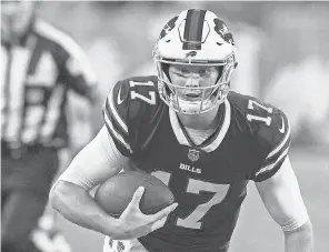  ?? KEN BLAZE/USA TODAY SPORTS ?? Josh Allen runs with the ball against the Browns. Allen’s stock is on the rise after a strong showing in preseason Week 2.