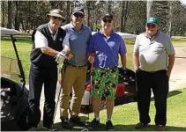  ?? Photo: CONTRIBUTE­D ?? Team-mates (from left) Craig Shaw, Gary Cook, Paul Morrow and Dennis Schwerin on the tee during last weekend's Chronicle Cup at Toowoomba Golf Club.