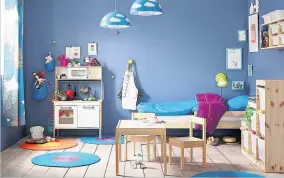  ??  ?? Ikea has affordable ideas for your child’s s bedroom. Adding things like a toy kitchen can make it a more entertaini­ng place for your youngsters. Play kitchen Duktig £59; five-piece toy cookware set Duktig g £6; storage combina-ation Trofast £73;...
